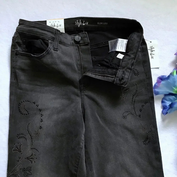 Style & Co. NWT Dark Grey Slim Leg Jeans Women 4 - Picture 6 of 13